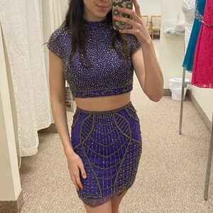 Sherri Hill Purple Beaded Cocktail Dress- Size 2